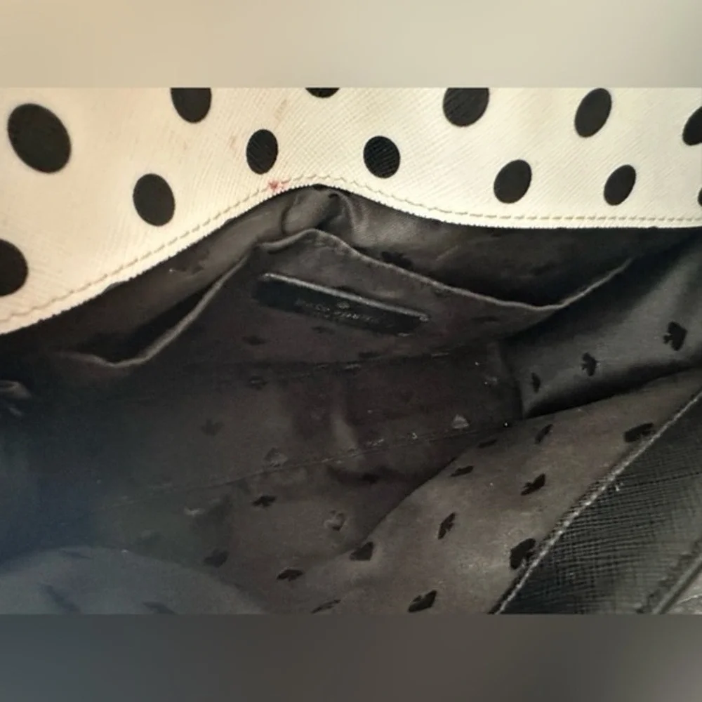 Kate Spade‎ Polka Dot Saffiano Leather Crossbody Bag Black White Gold Hardware